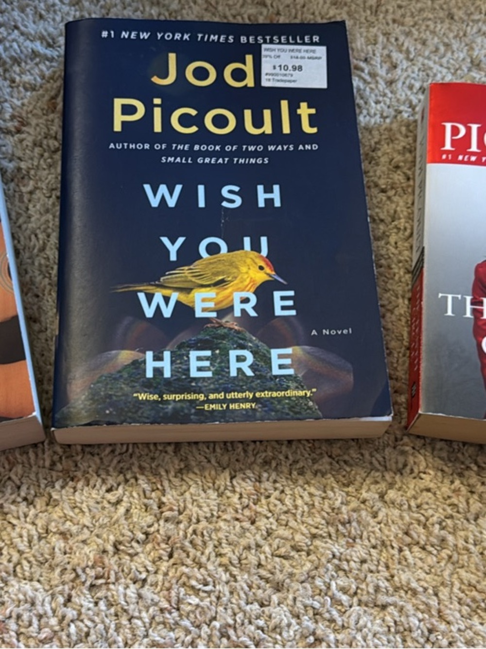 Jodi Picoult "Wish You Were Here" - Navy Cover with Yellow Bird